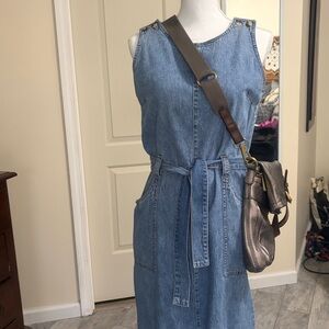 FRENCHKUFF Sleeveless Blue Denim Maxi Dress with Belt 100% cotton Size M